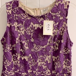 Eci New York purple open lace overlay dress zipper cocktail occasion 6 nwt